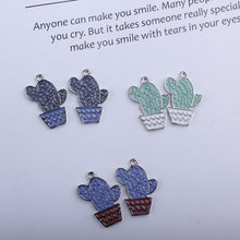 Free Shipping 10PCs 18*25MM Silver Tone Enamel Alloy Charms Kawaii Cactus Plant Pendant Charms Ornament Accessories Pendants 2024 - buy cheap