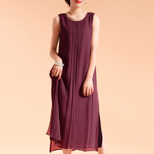 Vintage Sleeveless Cotton Women's Summer Dress O-neck Lined Side Split Casual Loose Long Dress 5XL Oversize Boho Maxi Dresses 2024 - buy cheap