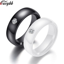 Черно-белое цветное керамическое кольцо для женщин с прозрачным кристаллом обручальное кольцо Ширина 6 мм Размер 6-10 подарок для мужчин 2024 - купить недорого