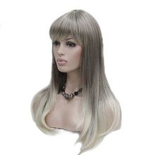 StrongBeauty-Peluca de pelo largo y liso para mujer, postizo de flequillo, pelo rubio degradado, pelo sintético, 2024 - compra barato
