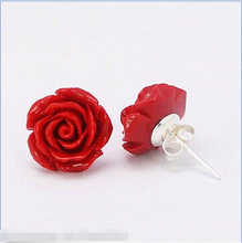 lovers women good Fshipping Fashion Women Girls Red Coral Flower Sterling Stud Earring stone 925 CZ Fine Jewe 2024 - buy cheap