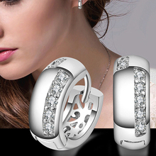 Hot Women's Wedding Party Zircon Silver Plated Ear Studs Hoop Huggie Earrings Jewelry Chrismas Gift 2024 - buy cheap