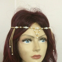Borla liga de metal new casamento headband tiara Faixa de Cabelo imitação de pérolas Acessórios de Noiva Acessórios Para o cabelo Cabeça Cadeia de Jóias 2024 - compre barato