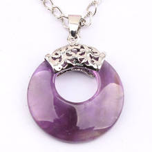 1 Pcs Natural Purple Quartz Stone Pendant Amethysts Safe Buckle Round Hollow Shape Vintage Pendants for Women Men Amulet Jewelry 2024 - buy cheap