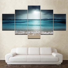 Pintura tela 5 painéis hd oceano praia, 5 unidades impressão arte de parede moderno mural modular pintura para sala de estar decoração de casa 2024 - compre barato