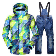 Terno de esqui masculino, jaqueta e calça à prova d'água resistente ao vento para esportes ao ar livre equipamentos de esqui snowboard 2024 - compre barato