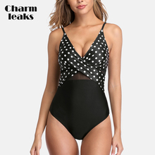 Charmleaks-bañador de una pieza para mujer, traje de baño de retazos de malla con escote en V profundo, Sexy cruzado, Monokini 2024 - compra barato