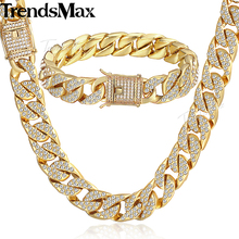 Womens Men's Jewelry Set Gold Miami Curb Cuban Link Chain Necklace Bracelet Sets For Men Hip Hop Jewelry 14mm KGS262 2024 - buy cheap