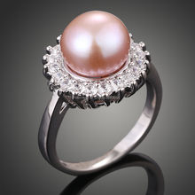 FREE SHIP >>Pretty Pearl Inlay & Rhinejade Inlay Ring  Plated Jewelry Size 2024 - buy cheap
