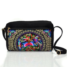 New Yunnan national wind embroidered bag canvas three zipper double-sided embroidery diagonal female bag large purse 2024 - buy cheap