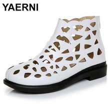 Yaerni sandália de couro bovino genuíno feminina, calçados confortáveis para o verão, novas sandálias fashion, macias, couro real e511, 2018 2024 - compre barato