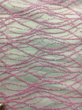 Light pink 5yards glued glitter tulle mesh hand print lace fabric for sawing wedding bridal /evening dress Bzl-102440 2024 - buy cheap