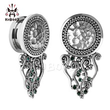 Kubooz piercing  NEW arrival stainless steel screw back ear plugs body jewelry green crystal tunnels pair selling 2pcs/lot 2024 - buy cheap