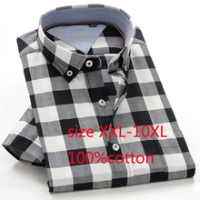 2019 New High Quality Short Sleeve Summer Super Large 100% Cotton Men Dress Shirts Casual Plaid Thin Fashion Plus Size XXL-10XL 2024 - buy cheap