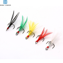 EASY CATCH 50pcs/box Fishing Treble Hook lures kit with Feather jigging flash Fishing hook Baits for spoon metal lure 2024 - buy cheap