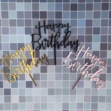 1 Pcs Gold Black Happy Birthday Cake Topper Acrylic Letter Gold Cake Flag Birthday Wedding Party Decoration 2024 - buy cheap