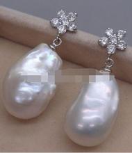 Hot sale Free Shipping>>>>Fine big white baroque South Sea pearl dangle earring 925 silver hook 2024 - buy cheap