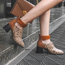 Women Zipper Boots Snake Print Ankle Boots Square heel Fashion Pointed toe Ladies Sexy shoes 2019 New Chelsea Boots 35 37 38 39 2024 - buy cheap