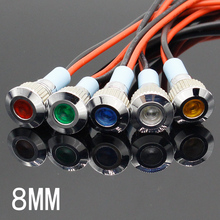 Luz de indicador LED de Metal de 8mm, lámpara de señal impermeable, punto de luz con cable rojo, amarillo, azul, verde y blanco 2024 - compra barato