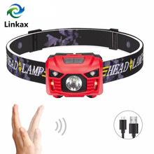 FARO para correr recargable LED blanco + rojo, 3000Lm, Sensor de movimiento del cuerpo, linterna frontal LED para acampada, linterna de cabeza con USB 2024 - compra barato