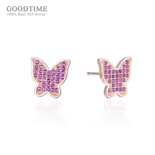 Noble Women Earring 925 Sterling Silver  Jewelry Rose Gold Color Sterling Silver Butterfly Stud Earrings Zircon Silver Earrings 2024 - buy cheap