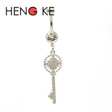 Llave de cerradura de barra de vientre de circonita de cristal, gemas de acero quirúrgico transparente, anillos colgantes para ombligo, botón, Piercing para cuerpo bonito, joyería Sexy 2024 - compra barato