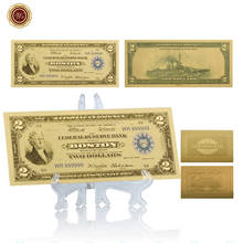 WR American Colorful Gold Banknote 2 Dollar American 24k 999.9 Gold Plated Fake Money Souvenir Gifts with Showing Stand 2024 - buy cheap
