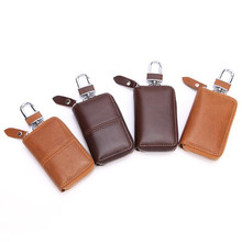 Chaveiro de couro marrom clássico, bolsa retro multifuncional para chave de carro, couro, masculino e feminino, geral 2024 - compre barato