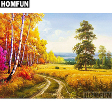 HOMFUN-pintura de diamante redondo/cuadrado completa, cuadro artesanal 5D, punto de cruz bordado de paisaje de otoño, regalo de decoración del hogar A06618 2024 - compra barato