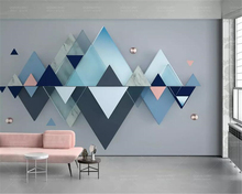 Beibehand-papel de parede foto personalizada 3d, azul, geométrico, triangular, sala de estar, quarto, sofá, plano de fundo, decoração 2024 - compre barato