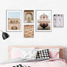 Cuadro sobre lienzo de Taj Mahal de la puerta de Marruecos, carteles Vintage e impresiones, imágenes de pared de edificios clásicos para sala de estar 2024 - compra barato