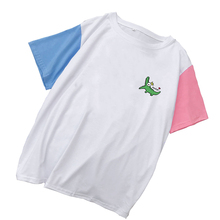 Fashion T Shirt Women Kawaii Crocodile Print Mutlicolot Patchwork Cotton T-shirt Korean Ullzang Harajuku Lovely Cartoon Tops Tee 2024 - buy cheap