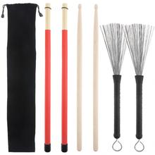 4 pçs jazz baquetas conjunto incluem 5a maple tambor varas escovas de fio de aço de bambu e saco de veludo 2024 - compre barato