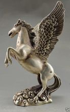 Коллекционная украшенная старая ручная работа тибетская Серебряная резная Большая Лошадь Летающая статуя 2024 - купить недорого