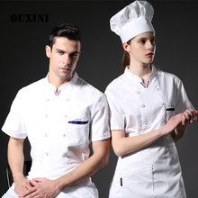 Chaquetas de cocina para hombre y mujer, uniforme de chef de hotel, camisa blanca de doble botonadura, chaqueta de chef de comida para restaurante 2024 - compra barato