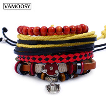 VAMOOSY-pulsera de cuero tibetano budista con amuleto de la suerte, pulseras para mujer y hombre hechas a mano con nudos 2024 - compra barato
