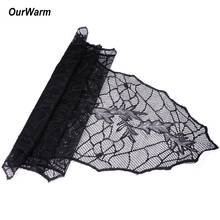 OurWarm Black Leaf Table Runners for Halloween Party 188*55cm Lace Leaf Web Tablecloth Halloween Web Fireplace Mantle Decor 2024 - buy cheap