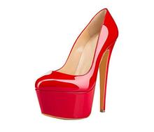 Zapatos de plataforma para mujer, calzado de tacón alto de 16CM, zapatos de oficina de charol Nude para boda, zapatos clásicos de talla grande 34-46 2024 - compra barato
