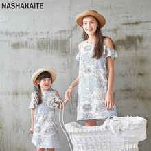 Nashakaite-vestido mãe e filha, mini vestido elegante com ombro de fora para a família, roupas mãe e filha, moda verão 2024 - compre barato