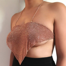 Top metal alette sexy de metal com corrente, com detalhes de diamante, ouro preto brilhante, bralette de praia, verão, para noite e clube 2024 - compre barato