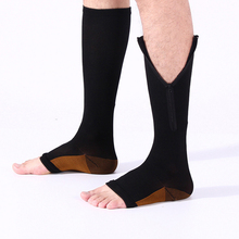 2021 novo 1 par zíper meias de compressão unisex zíper perna suporte joelho meias altas dedo do pé aberto meia fina perna queimar gordura meia 2024 - compre barato