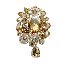 3 Inch Large Champagne Crystal Rhinestone Sparkly Luxury Bridal Pin Brooch 2024 - buy cheap