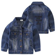 Jaqueta jeans azul escuro para crianças, casaco para crianças gola virada para baixo, jaqueta casual e de outono 2018 2024 - compre barato
