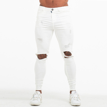Zintto calças jeans masculinas apertadas, brancas, rasgadas, stretch para homens, cintura elástica, jeans de penugem, calça atlética, musculação, redu60 2024 - compre barato