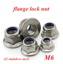 50pcs/lot M6 DIN6923 Flange nut Nylon Insert A2-70 Stainless Steel 304SS 2024 - buy cheap