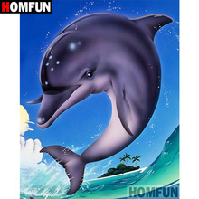 HOMFUN 5D DIY Алмазная картина полностью квадратная/круглая дрель "животное Дельфин" 3D вышивка крестиком подарок домашний декор A10002 2024 - купить недорого