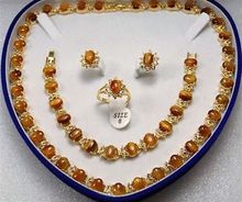 Nobility Quartz crystal Yellow  GP Inlay African Tiger's Eye Necklace Bracelet Earring Ring Set + box 2024 - buy cheap