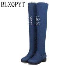Blxqpyt botas femininas cano alto 32-48, sapatos longos com zíper plataforma para mulheres de outono e inverno 9701 2024 - compre barato