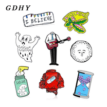 GDHY-Pines de dibujos animados, reloj de arena de flor de cerezo fantasma blanco, abrigo rojo, botella de medicamento, guisante, monstruo, bebidas, guitarrista de Rock, esmaltado 2024 - compra barato