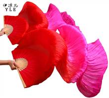 Hot Selling 100% Real Silk Veils Dance Fans 1 Pair (Left hand+Right hand) Handmade Silk Belly Dancing Fans Red + Pink 180cm*90cm 2024 - buy cheap